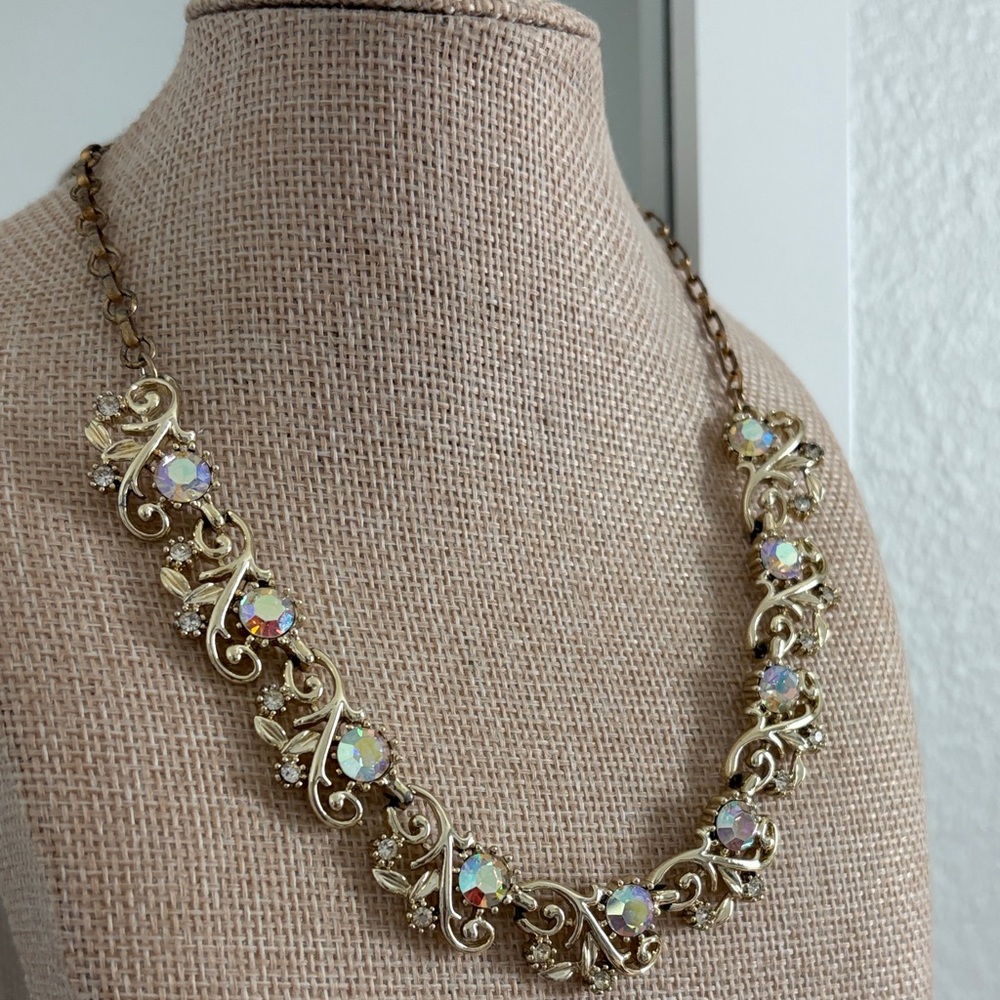 Stunning Vintage Coro Gold Necklace with AB Accent Stones